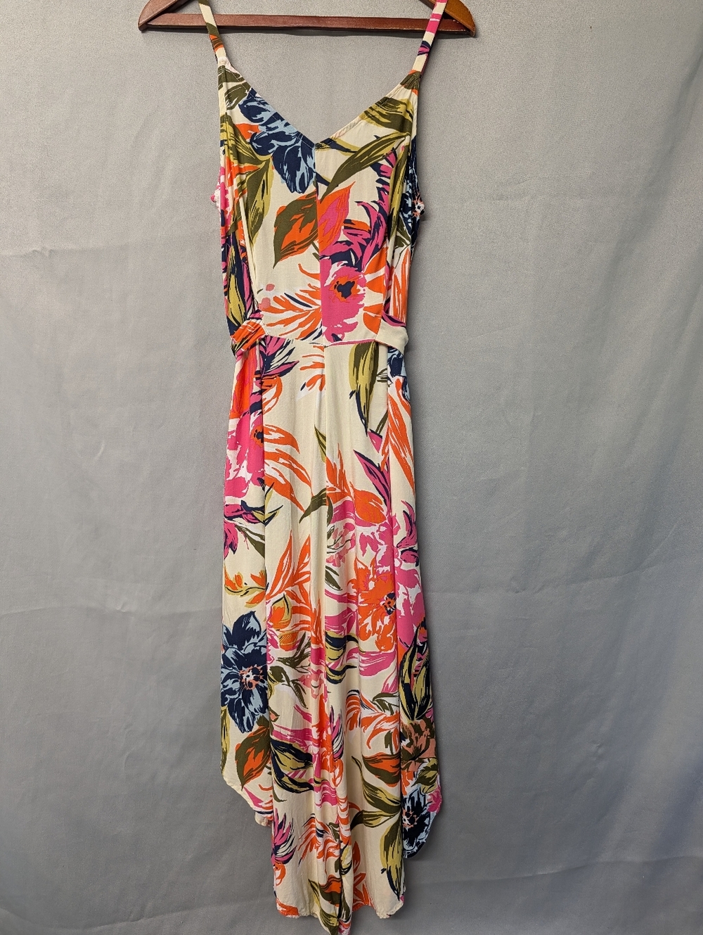 Cream Floral V-Neck Spaghetti Strap Palazzo Jumpsuit Size L